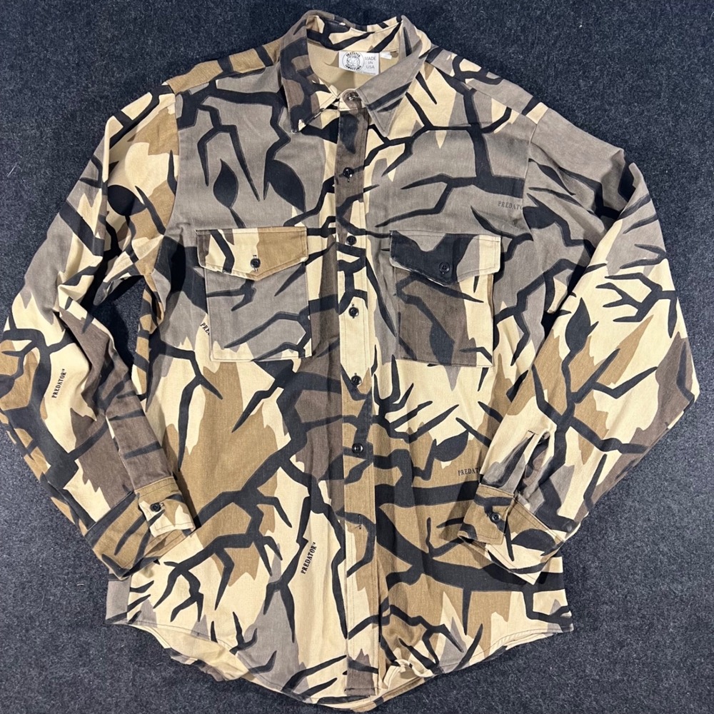 Predator Camouflage Shirt Mens Large Brown Deception Camo Hunting USA Made Vtg